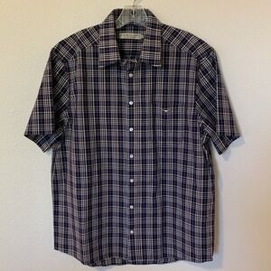 R.M. Williams Men's Blue Plaid Button-Down Shirt Short Sleeve Collar Cotton XL